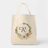 Tote Bag Aquarelle monogramme couronne florale (Devant)