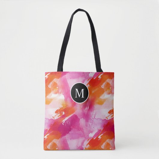 Tote Bag Aquarelle Monogramme Orange Rose Abstrait (Devant)