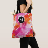 Tote Bag Aquarelle Monogramme Orange Rose Abstrait (De près)