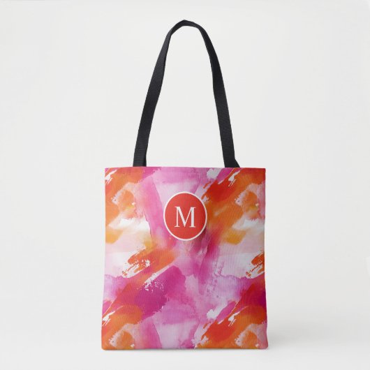 Tote Bag Aquarelle Monogramme Orange Rose Abstrait (Devant)