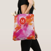 Tote Bag Aquarelle Monogramme Orange Rose Abstrait (De près)