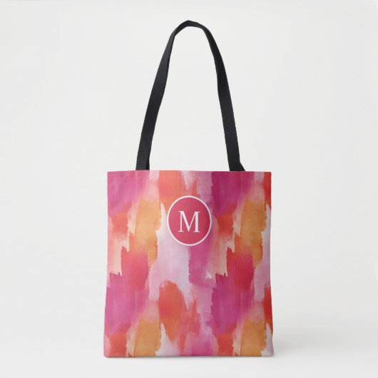 Tote Bag Aquarelle Monogramme Orange Rose Abstrait (Devant)