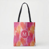 Tote Bag Aquarelle Monogramme Orange Rose Abstrait (Devant)