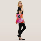 Tote Bag Aquarelle Monogramme Rose Orange Abstrait (Sur le modèle)