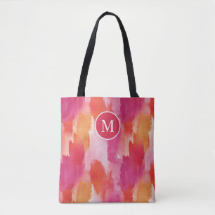 Tote Bag Aquarelle Monogramme Rose Orange Abstrait