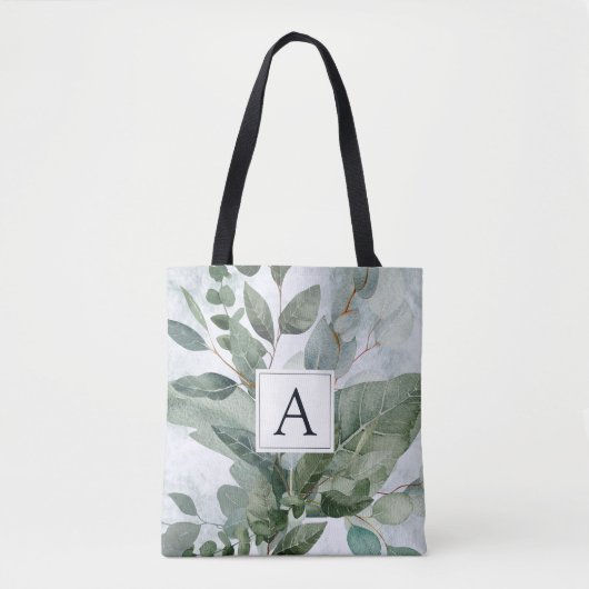 Tote Bag Aquarelle monogramme Sage rustique Vert (Devant)