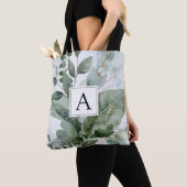 Tote Bag Aquarelle monogramme Sage rustique Vert (De près)