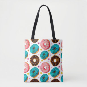 Tote Bag Aquarelle motif avec rose, bleu et chocolat d