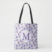 Tote Bag Aquarelle Motif de fleurs violettes de monogramme (Devant)