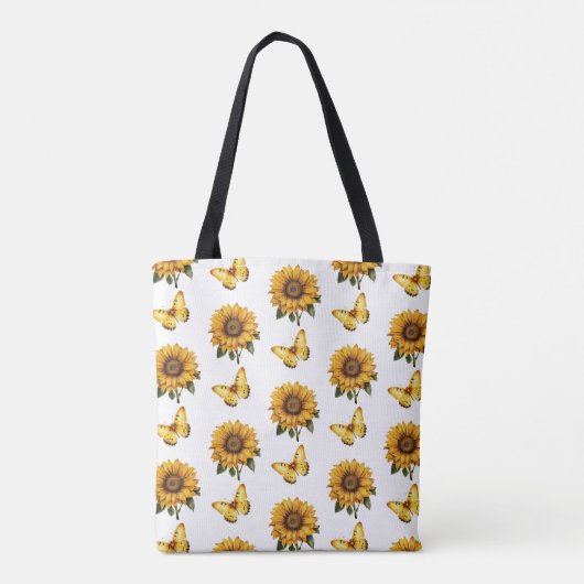Tote Bag Aquarelle Motif de tournesol à papillon jaune (Dos)