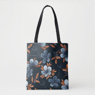 Tote Bag Aquarelle motif floral transparent avec indigo flo