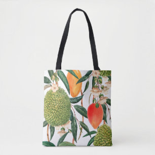 Tote Bag Aquarelle motif tropical, fruit durian, mangue