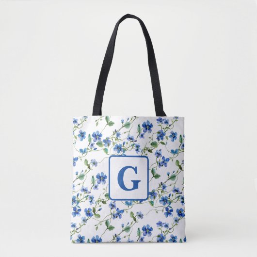 Tote Bag aquarelle ne m'oublie pas les fleurs Monogramme (Devant)