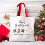 Tote Bag Aquarelle Noël biscuits boissons sucre de canne Fo<br><div class="desc">Un design festif de tasse amusant avec des favoris hivernaux aquarelle - chocolat chaud,  sucre de canne,  bas. Joyeux Noël en écriture contemporaine,  parfait pour célébrer la saison des fêtes. peut être édité,  partie d'une collection.</div>