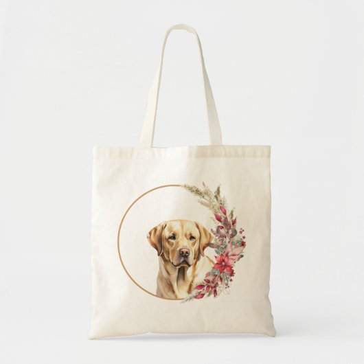 Tote Bag Aquarelle Noël Floral Chien Design (Devant)