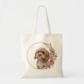 Tote Bag Aquarelle Noël Floral Chien Design (Devant)