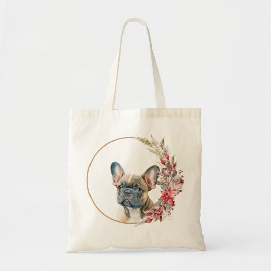 Tote Bag Aquarelle Noël Floral Chien Design (Devant)
