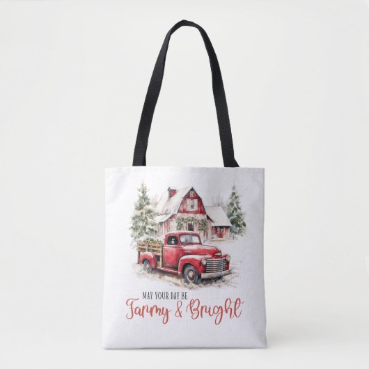 Tote Bag Aquarelle Noël Vintage Camion et grange (Devant)