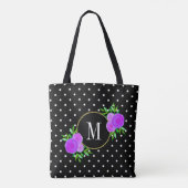 Tote Bag Aquarelle noire mûre Fleurs violettes Dots Monogra (Dos)