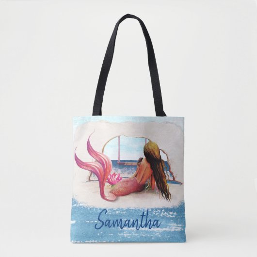 Tote Bag Aquarelle Nom Plage Mermaid Africain Américain (Devant)