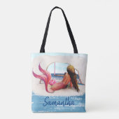 Tote Bag Aquarelle Nom Plage Mermaid Africain Américain (Dos)