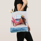 Tote Bag Aquarelle Nom Plage Mermaid Africain Américain (De près)