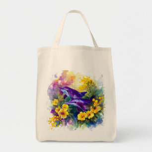 Tote Bag Aquarelle Océan Dauphins Fleurs Tropicales