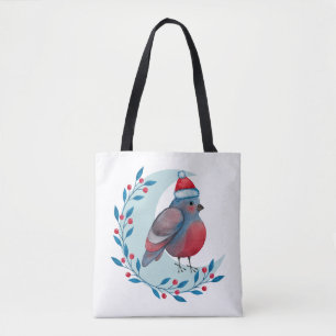 Tote Bag Aquarelle Oiseau bleu de Noël sur la lune