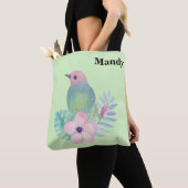 Tote Bag Aquarelle Oiseau et Fleur (De près)