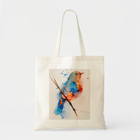 Tote Bag Aquarelle Oiseau Peinture Toile Mur Art Bleu Oisea (Devant)