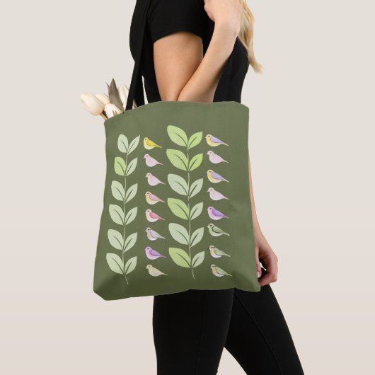 Tote Bag Aquarelle Oiseaux et Feuilles (De près)