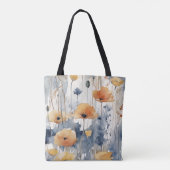 Tote Bag Aquarelle Orange Fleurs Blue Indigo Design 347 (Dos)