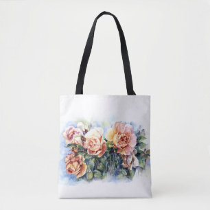 Tote Bag Aquarelle orange fleurs rose illustration flowe