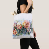 Tote Bag Aquarelle orange fleurs rose illustration flowe (De près)