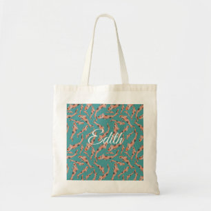 Tote Bag Aquarelle Orange Koi Fish Turquoise Personnalisé