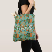Tote Bag Aquarelle Orange Turquoise Botanique Personnalisée (De près)
