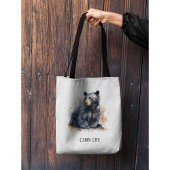 Tote Bag Aquarelle Ours Noir Bois Art, coutume