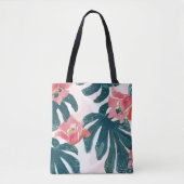 Tote Bag Aquarelle Palme tropicale, Hibiskus hawaïen (Devant)