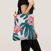 Tote Bag Aquarelle Palme tropicale, Hibiskus hawaïen (De près)
