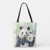 Tote Bag Aquarelle Panda Ours Maman & Bébé en Bambou (Dos)
