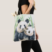Tote Bag Aquarelle Panda Ours Maman & Bébé en Bambou (De près)