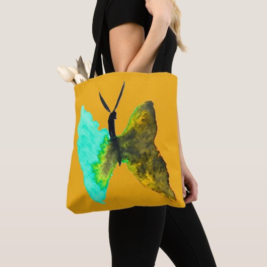 Tote Bag Aquarelle papillon aqua joli (De près)