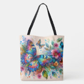 Tote Bag Aquarelle Papillon Floral Fleurs Bleu rose (Dos)