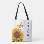 Tote Bag Aquarelle Papillon jaune Nom côté tournesol (Dos)