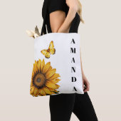 Tote Bag Aquarelle Papillon jaune Nom côté tournesol (De près)