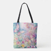 Tote Bag Aquarelle Papillons Whimsical et fleurs Fourre-tou (Dos)