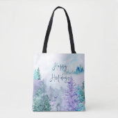 Tote Bag Aquarelle Paysage hivernal Joyeuses vacances (Devant)