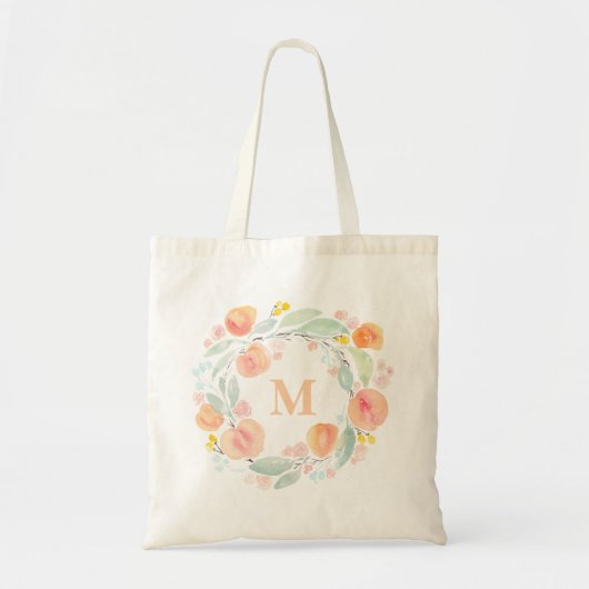 Tote Bag Aquarelle Peaches Folithe Wreath Monogramme (Devant)
