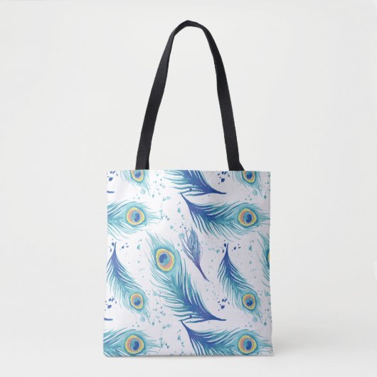 Tote Bag Aquarelle Peacock Feathers (Devant)