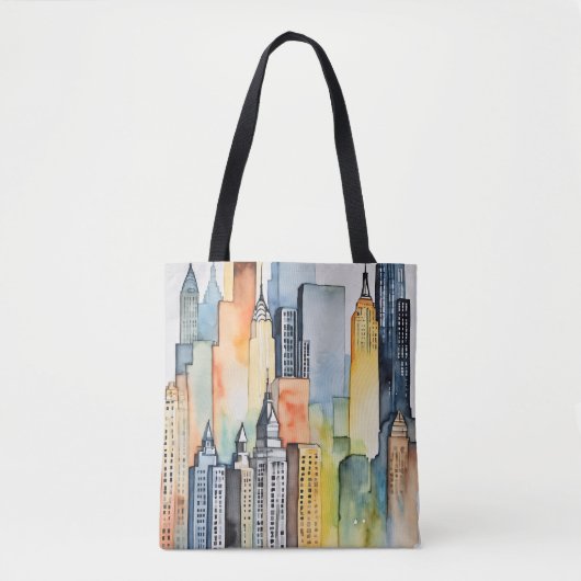 Tote Bag Aquarelle Peint Urbain Cityscape Skyscapers (Devant)